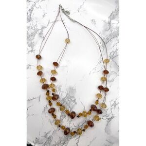 Multi‎ Strand Amber Brown Faceted Glass Bead Necklace